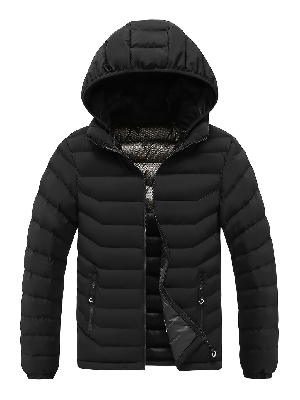 Mens Casual Colour Block Zip-Up Long Sleeve Puffer Jacket