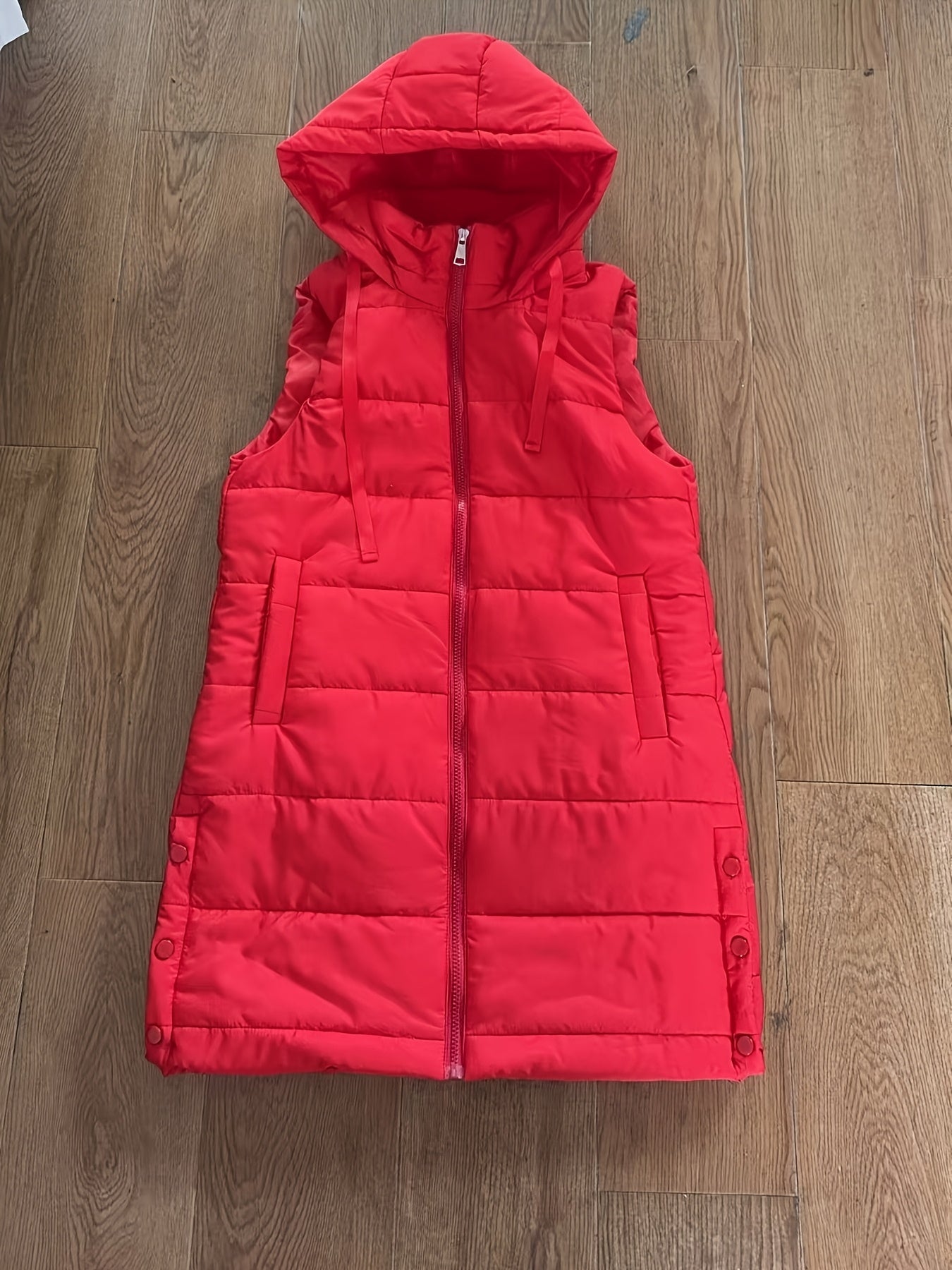 Womens Lightweight Casual Non-Stretch Slim Fit Front Zip Sleeveless Hooded Jacket