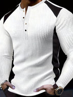 Mens Casual Long Sleeve Contrast Colour Waffle Knit Top