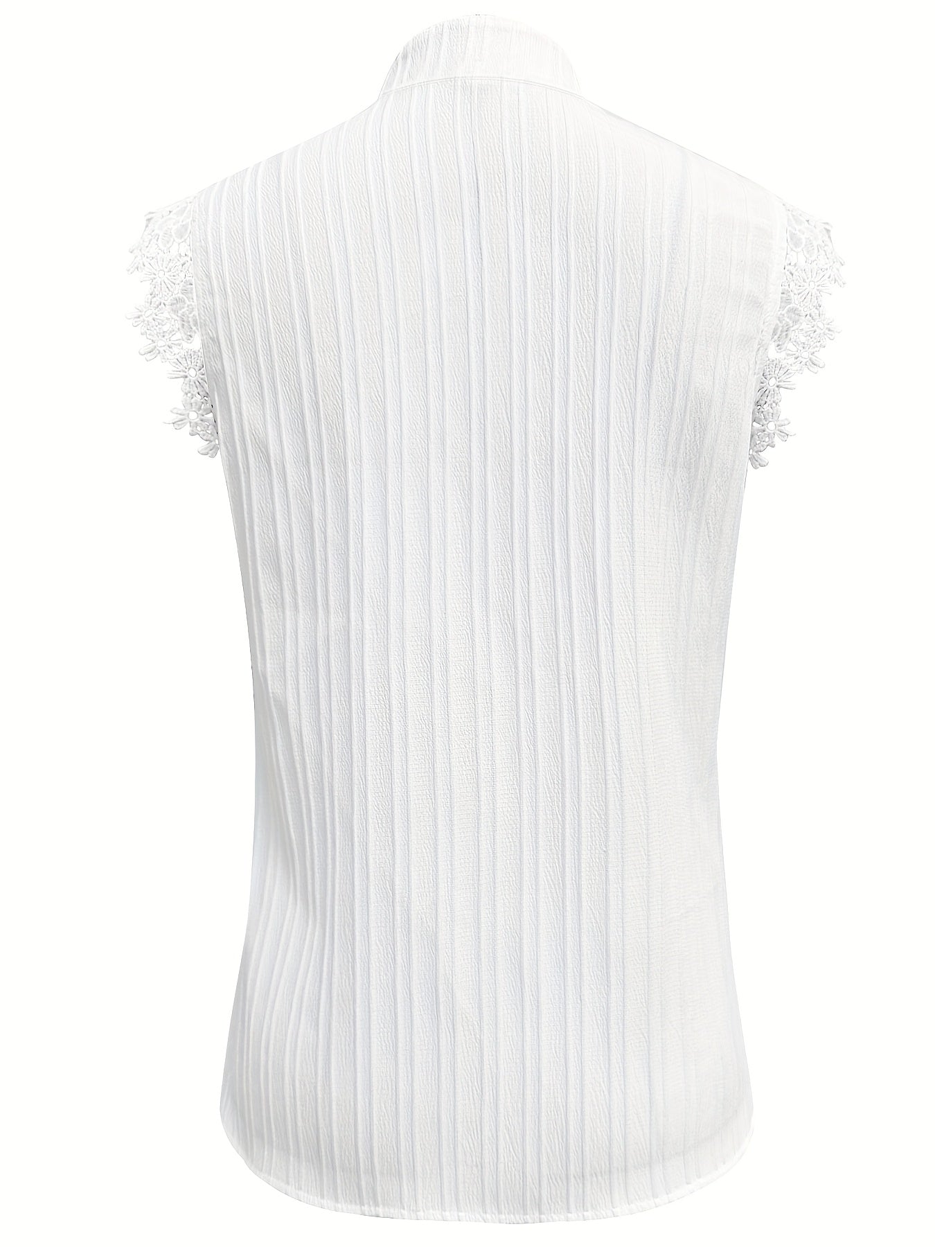 Womens Elegant V-Neck Sleeveless Button-Up Lace Detail Top