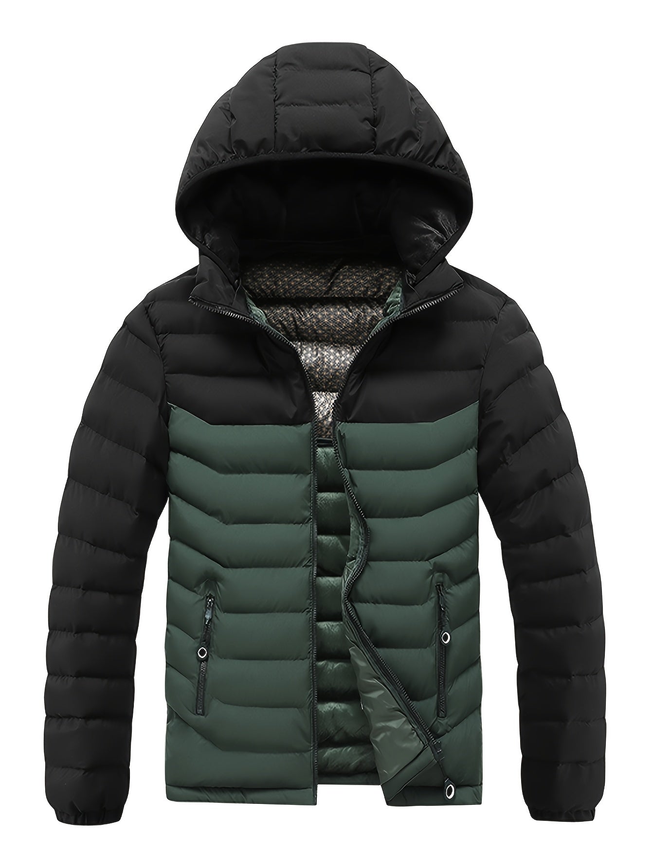 Mens Casual Colour Block Zip-Up Long Sleeve Puffer Jacket