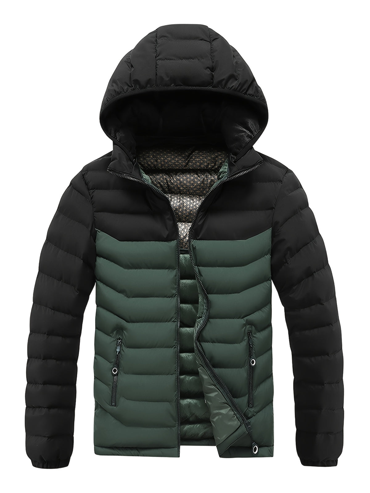 Mens Casual Colour Block Zip-Up Long Sleeve Puffer Jacket