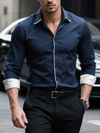 Mens Classic Formal Wrinkle-Resistant Business Long-Sleeve Button-Up Shirt