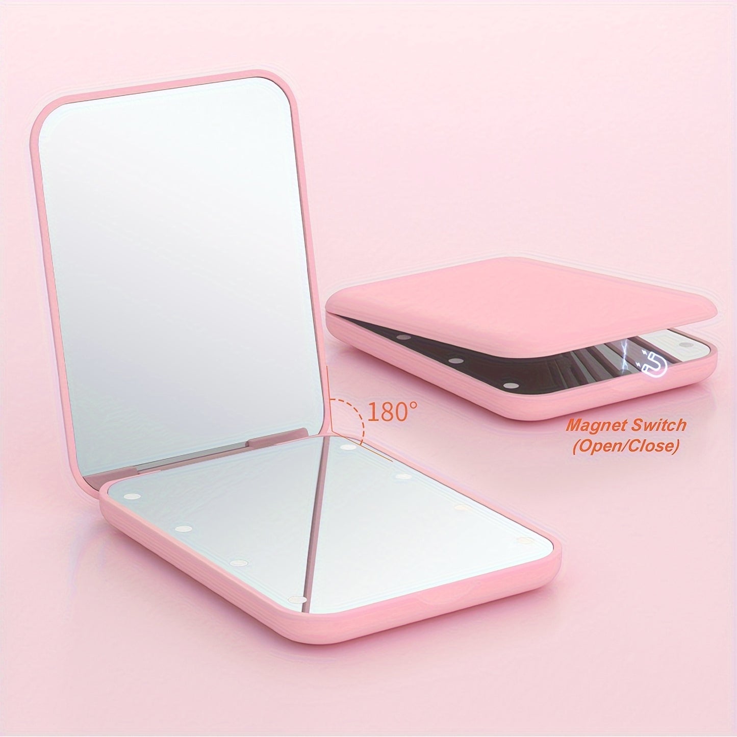 Double Sided Portable LED Pocket Compact Travel Makeup Mirror With Lights