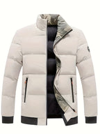 Mens Casual Thick Padded Loose Fit Stand Collar Zip Up Jacket
