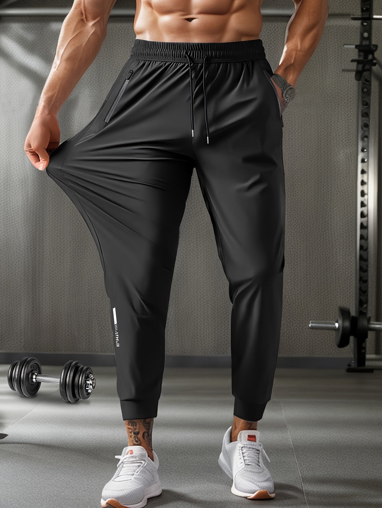 Mens Breathable Stretch Athletic Jogger Pants With Zipper Pockets