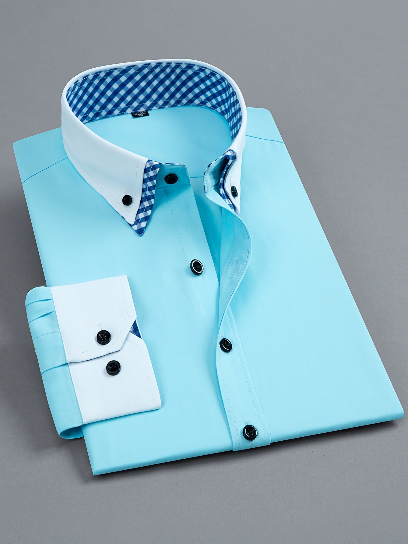 Mens Double-Layer Collar Long Sleeve Casual & Formal Style Contrast Shirt