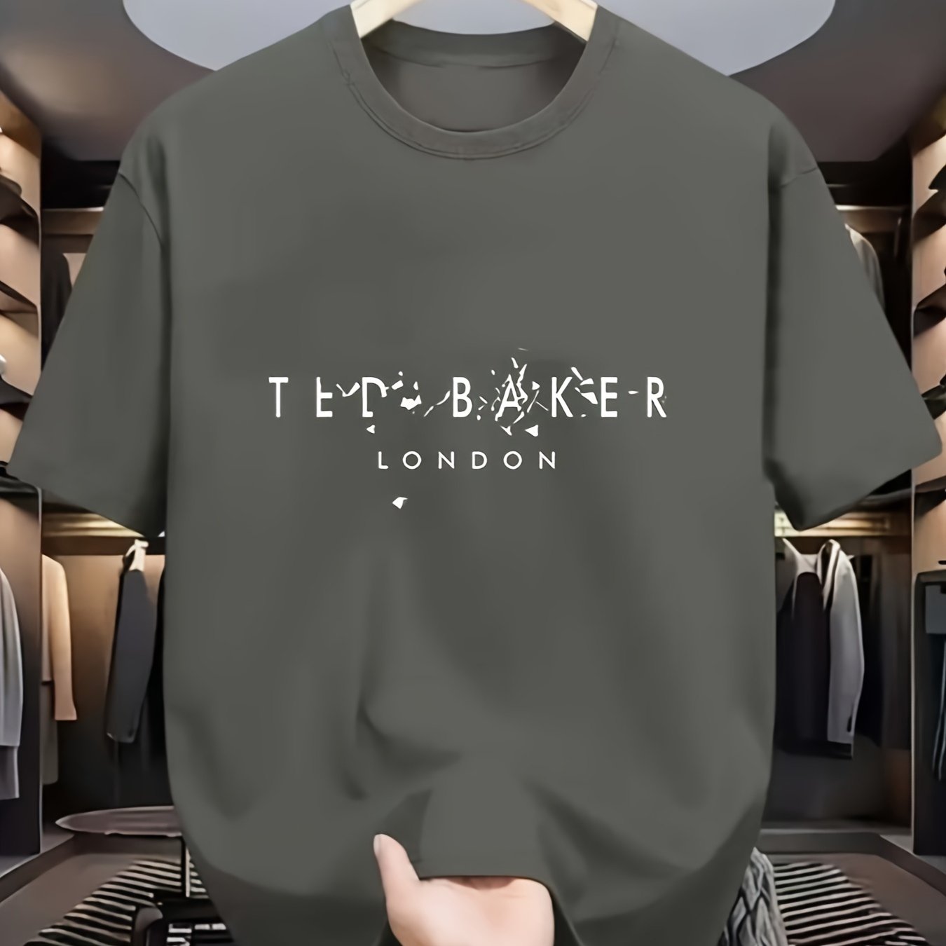 Mens Casual Short Sleeve Breathable Polyester Letter Print  Round Neck Tshirt