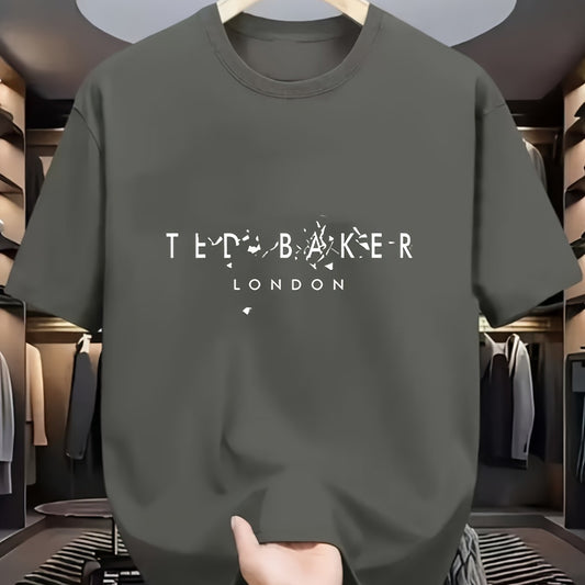 Mens Casual Short Sleeve Breathable Polyester Letter Print  Round Neck Tshirt