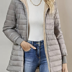 Womens Casual Medium Length Hooded Puffer Jacket