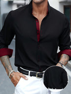 Mens Stylish Slim-Fit Colour Block Long Sleeve Dress Shirt