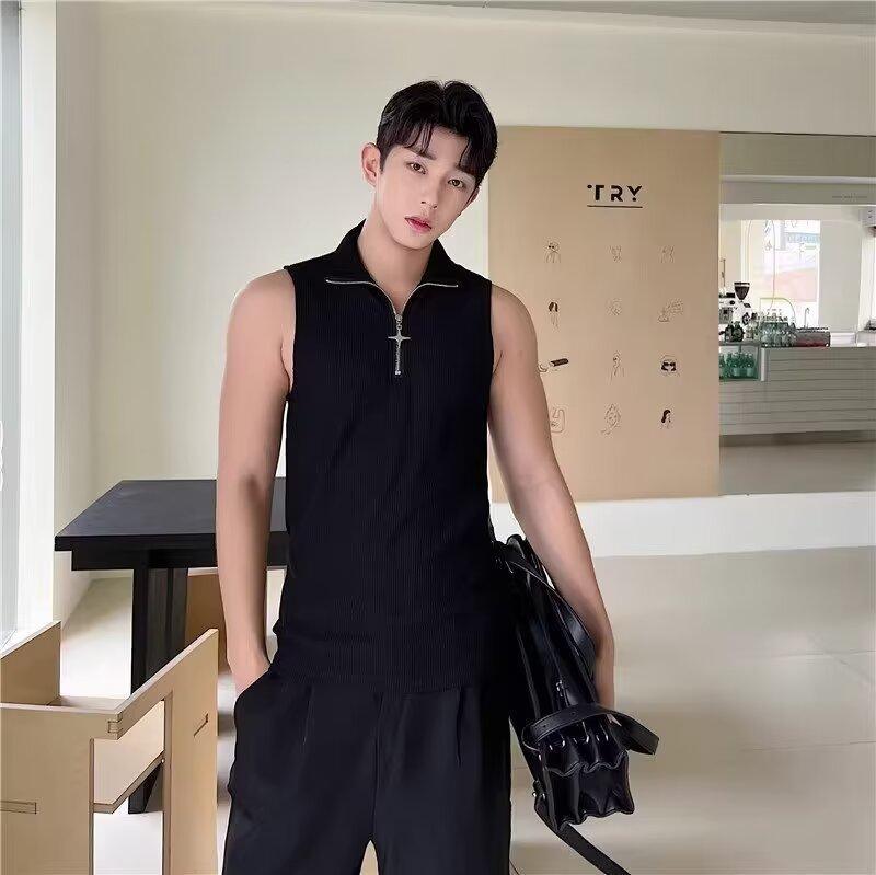 Mens Chic Black Slim Fit Sleeveless Zip Up Vest