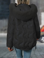 Womens Winter Elegant Hooded Long Sleeve Puffer Jacket