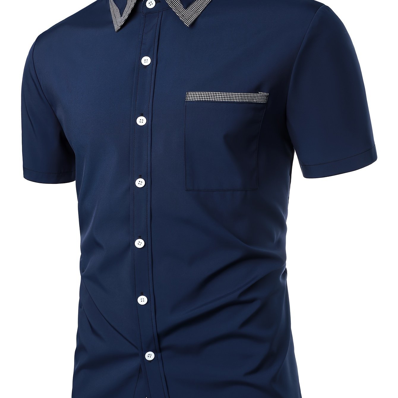 Mens Plaid Collar Classic Design Casual Short Sleeve Shirt