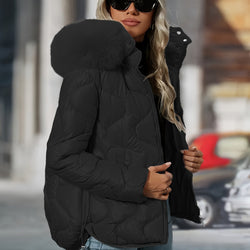 Womens Winter Elegant Hooded Long Sleeve Puffer Jacket
