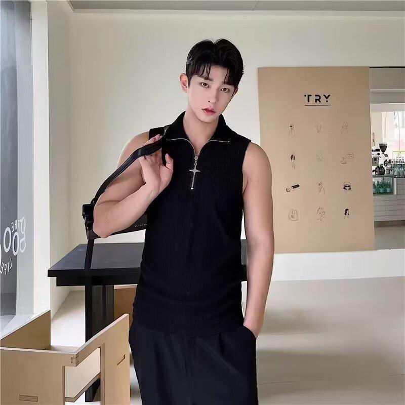 Mens Chic Black Slim Fit Sleeveless Zip Up Vest