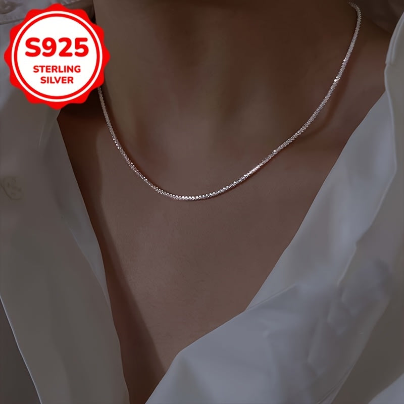 Womens 925 Silver Plated Sparkling Collarbone Chain Necklace