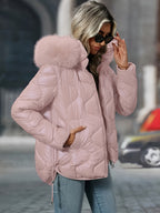 Womens Winter Elegant Hooded Long Sleeve Puffer Jacket