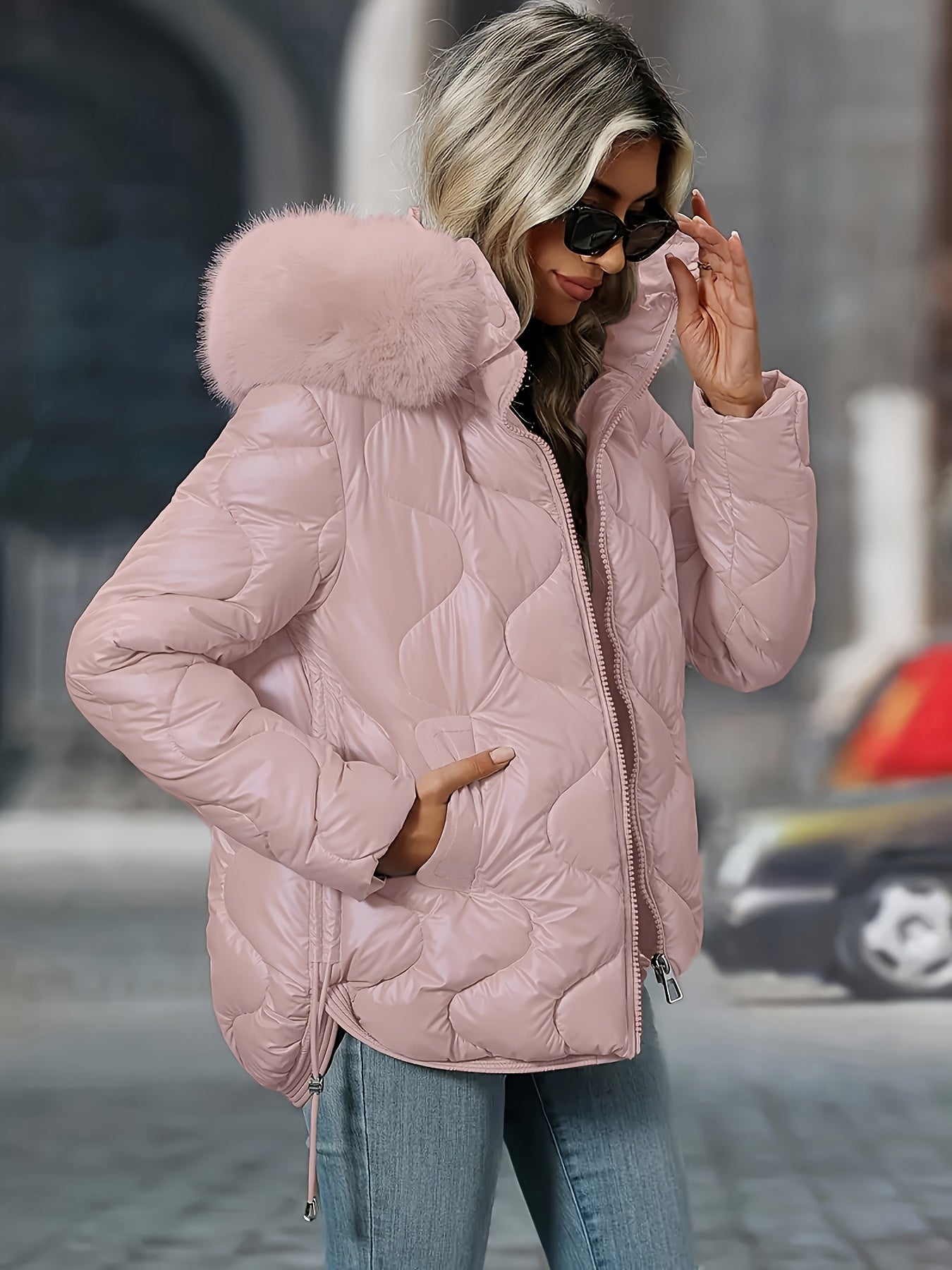Womens Winter Elegant Hooded Long Sleeve Puffer Jacket