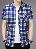 Mens Casual 2 Pcs Short Sleeve Plaid Button-Up Shirts
