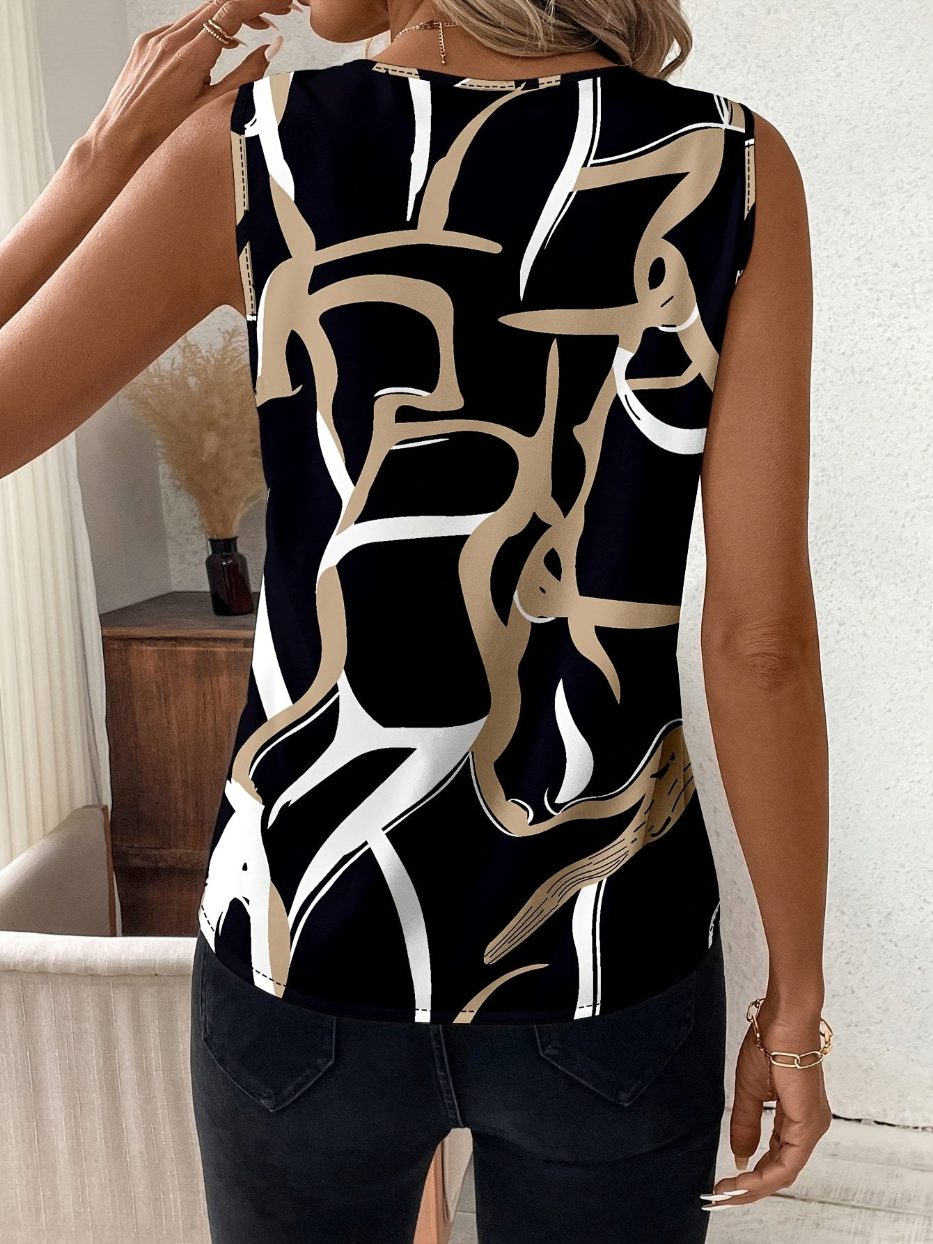 Womens Elegant Geometric Print Sleeveless Vest Top