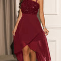 Womens Elegant Sparkling Sequin Sleeveless Asymmetrical Long Dress