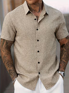 Mens Lightweight Breathable Linen-Blend Short Sleeve Shirt