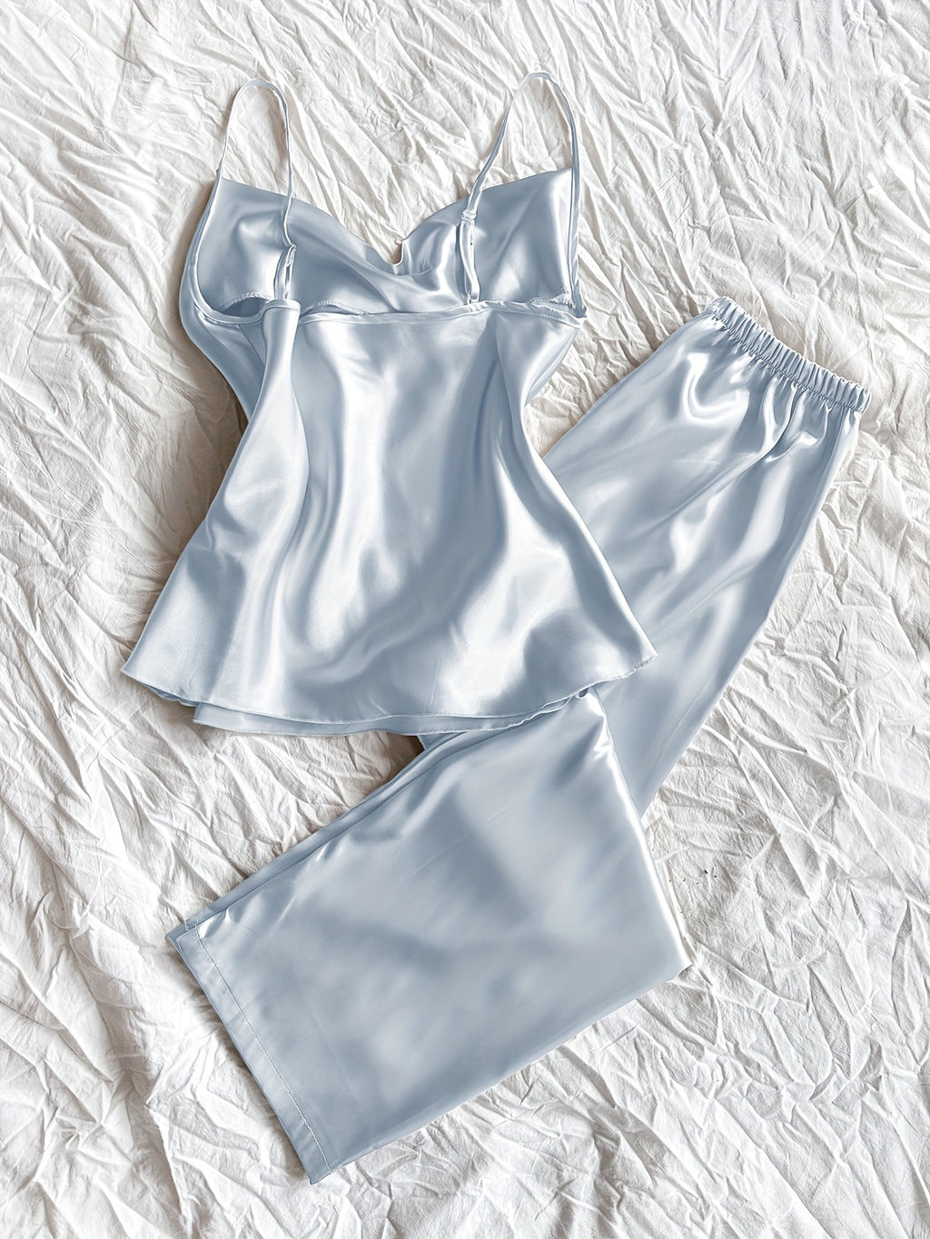 Womens Casual Relaxed Fit Sexy Satin Cowl Neck Backless Cami Top & Pants Set