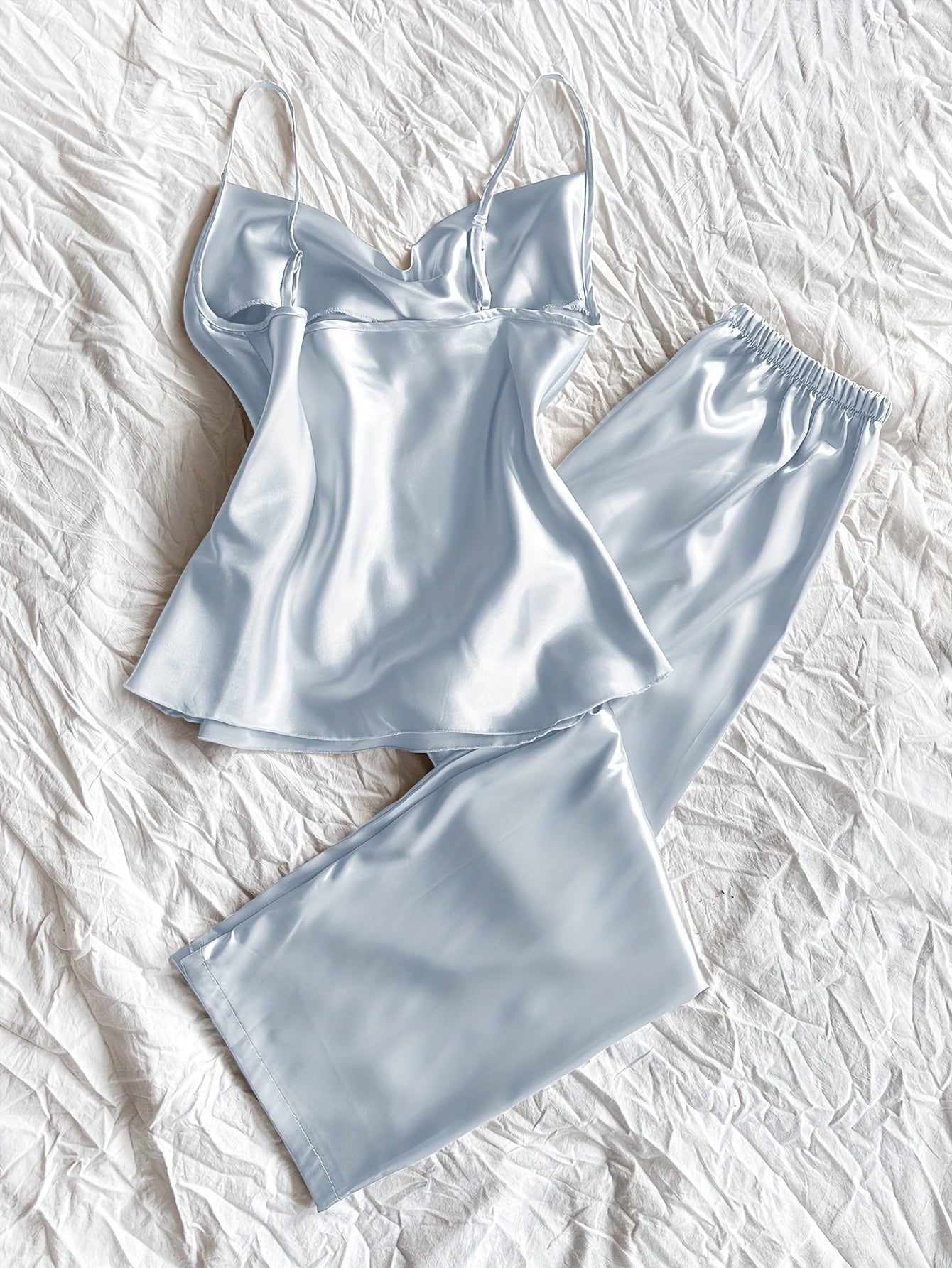 Womens Casual Relaxed Fit Sexy Satin Cowl Neck Backless Cami Top & Pants Set