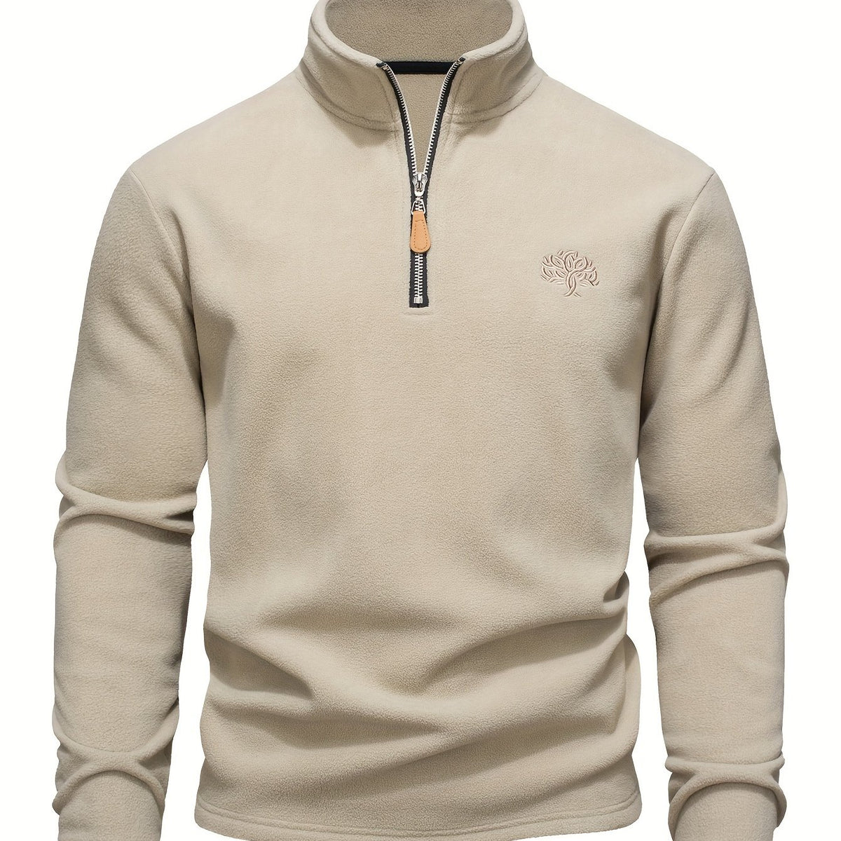 Mens Casual Solid Colour Outdoor Half-Zip Long Sleeve Classic Style Fleece Sweatshirt