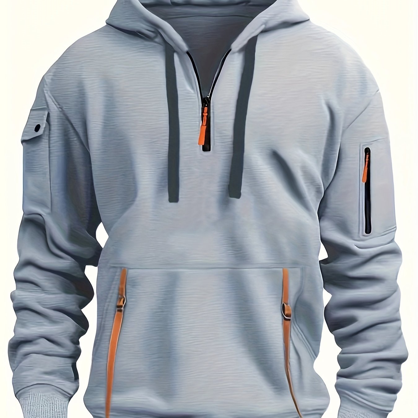 Mens Sporty Casual Hooded Ribbed Cuffs & Hem Solid Colour Sweatshirt