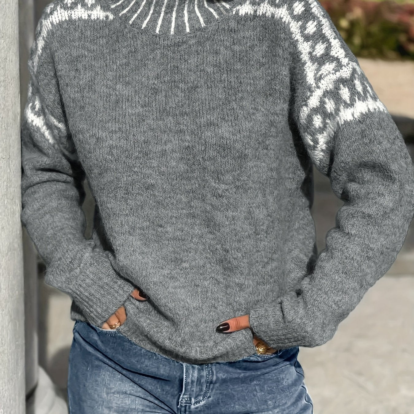 Womens Elegant Half-Turtleneck Knit Solid Colour Sweater