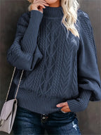 Womens Casual Knitted Long Sleeves High Collar Pullover Jumper