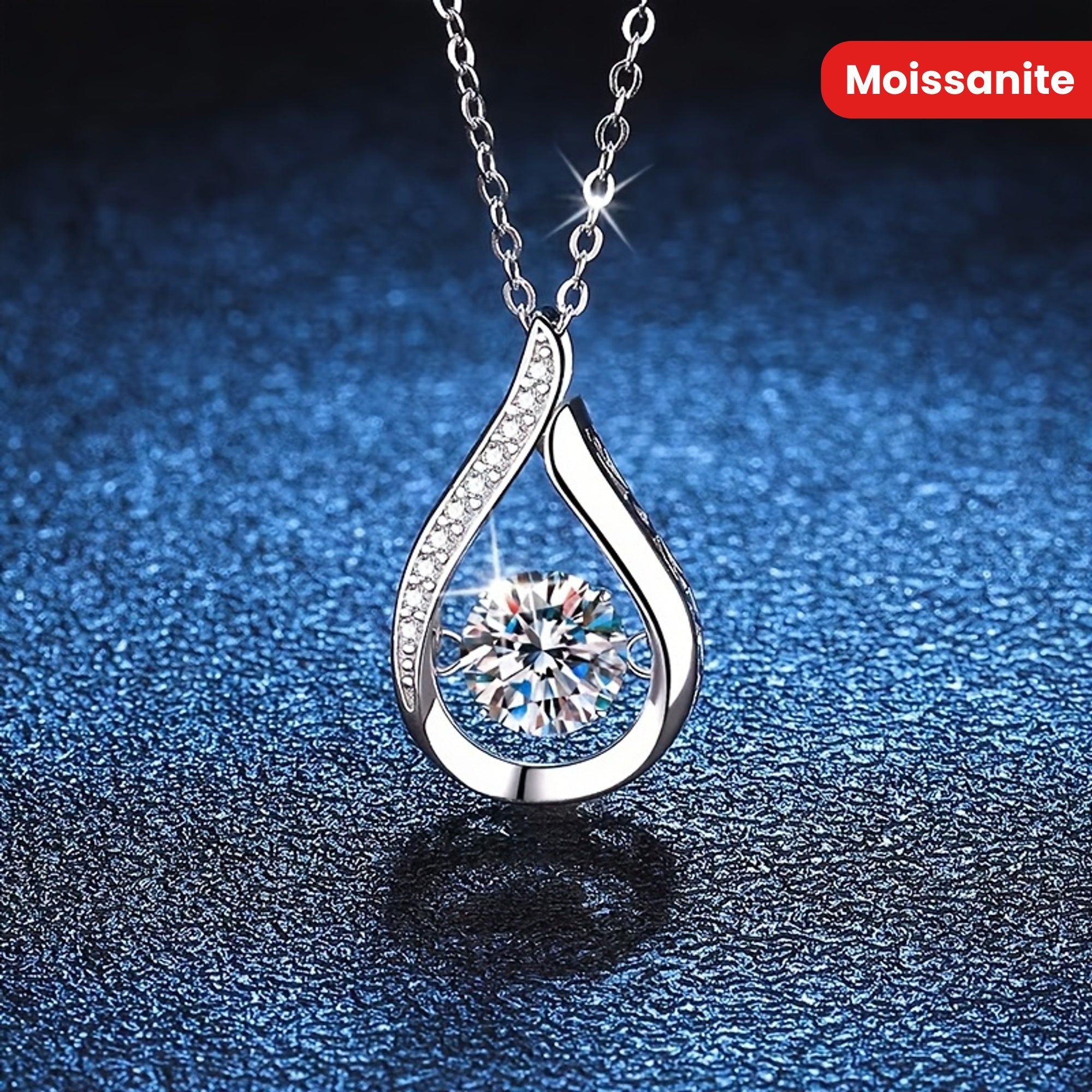 Womens Elegant Moissanite Sparkling Round-Cut Teardrop Design Pendant Necklace