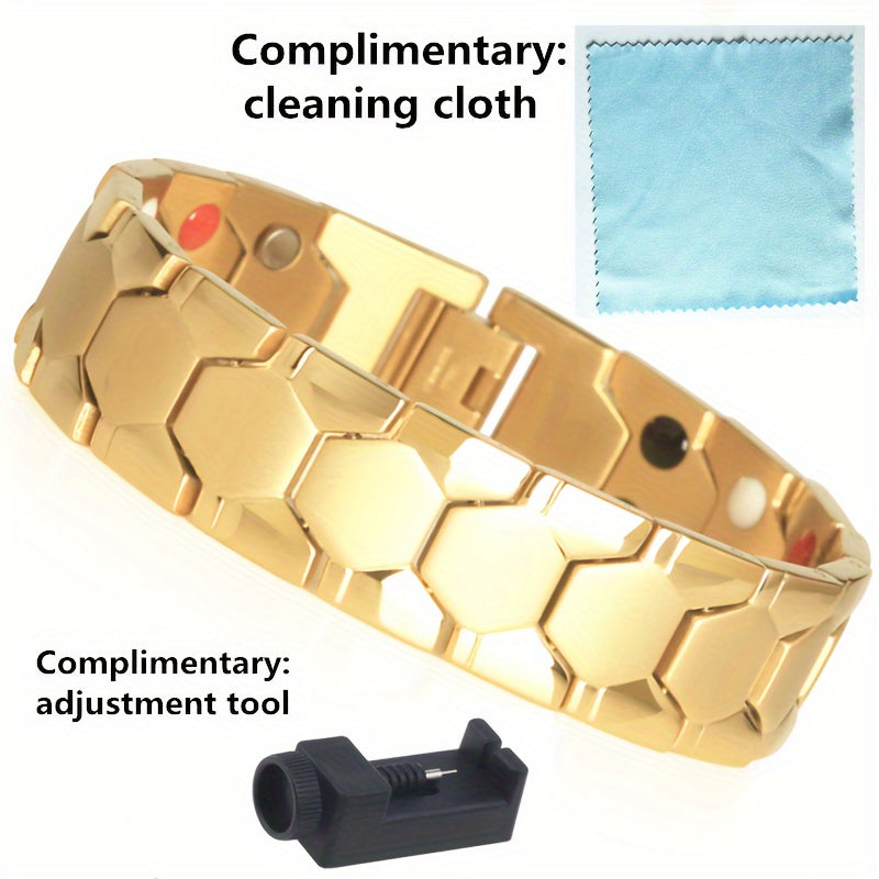 Mens Heavy-Duty Titanium Steel Hexagonal Accent Bracelet