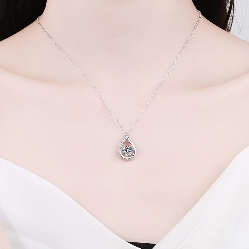 Womens Elegant Moissanite Sparkling Round-Cut Teardrop Design Pendant Necklace
