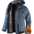 Mens Fleece-Lined Multiple Pockets Detachable Hood Outdoor Winter Jacket