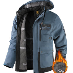 Mens Fleece-Lined Multiple Pockets Detachable Hood Outdoor Winter Jacket