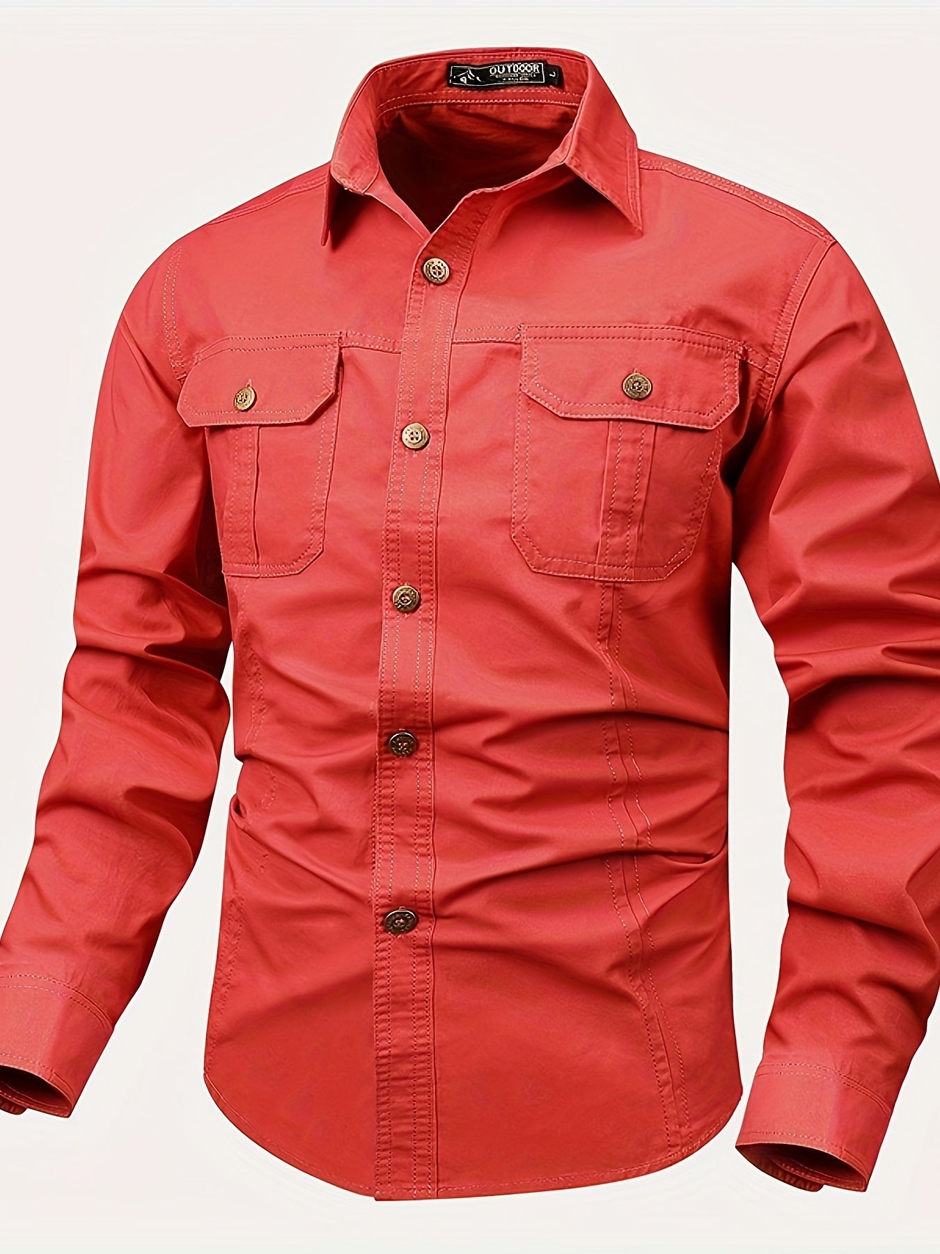 Mens Casual Heavyweight Long Sleeve Button-Up Classic Collar Shirt