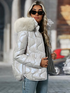 Womens Winter Elegant Hooded Long Sleeve Puffer Jacket