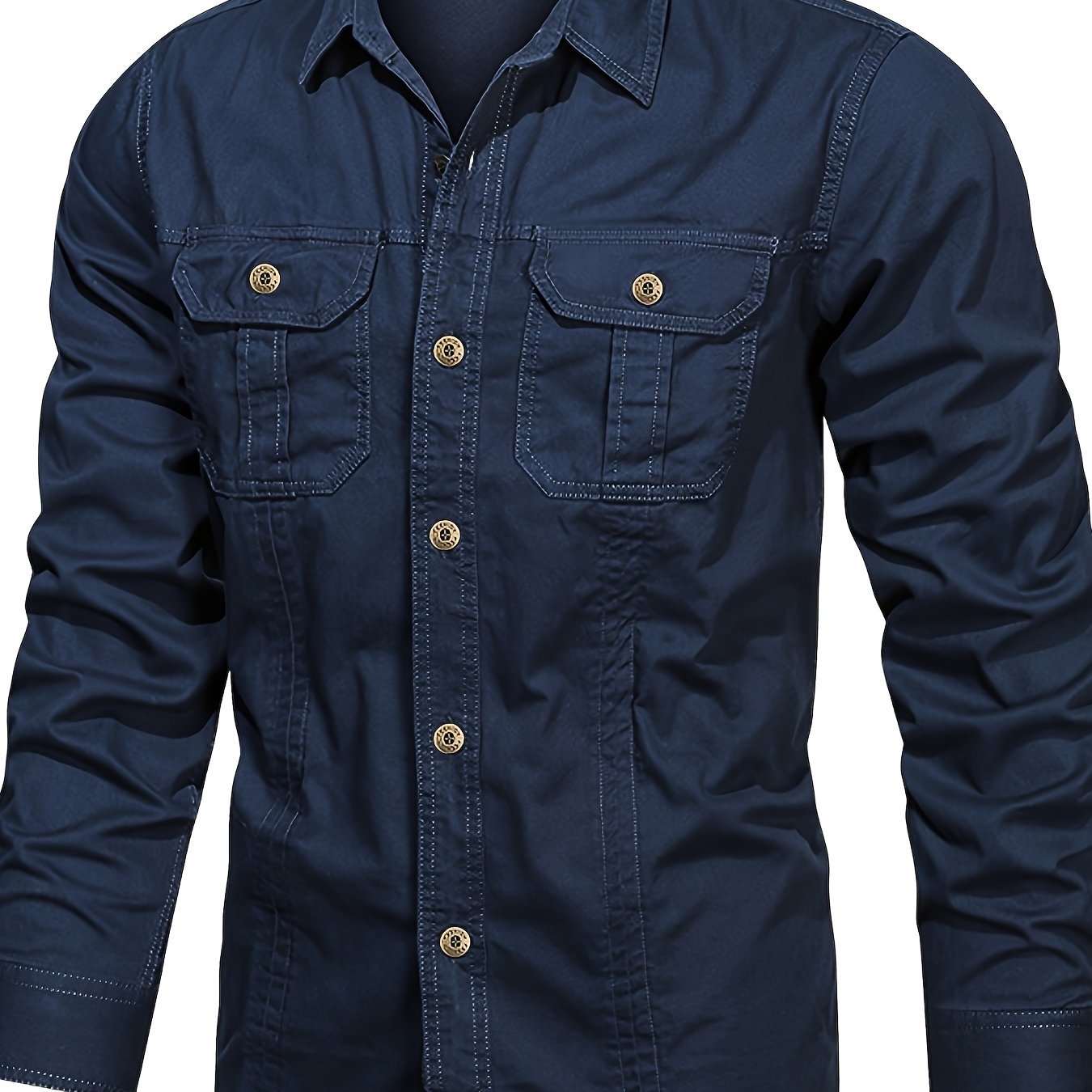 Mens Casual Heavyweight Long Sleeve Button-Up Classic Collar Shirt