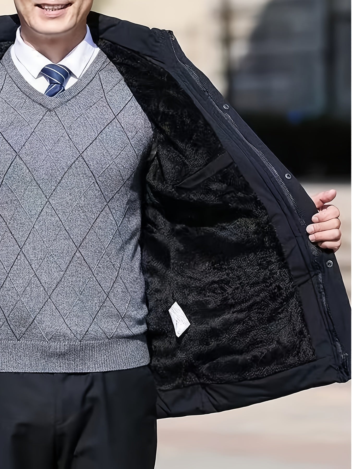 Mens Windproof Detachable Hood Multiple Pockets Plush Lining Long Winter Jacket