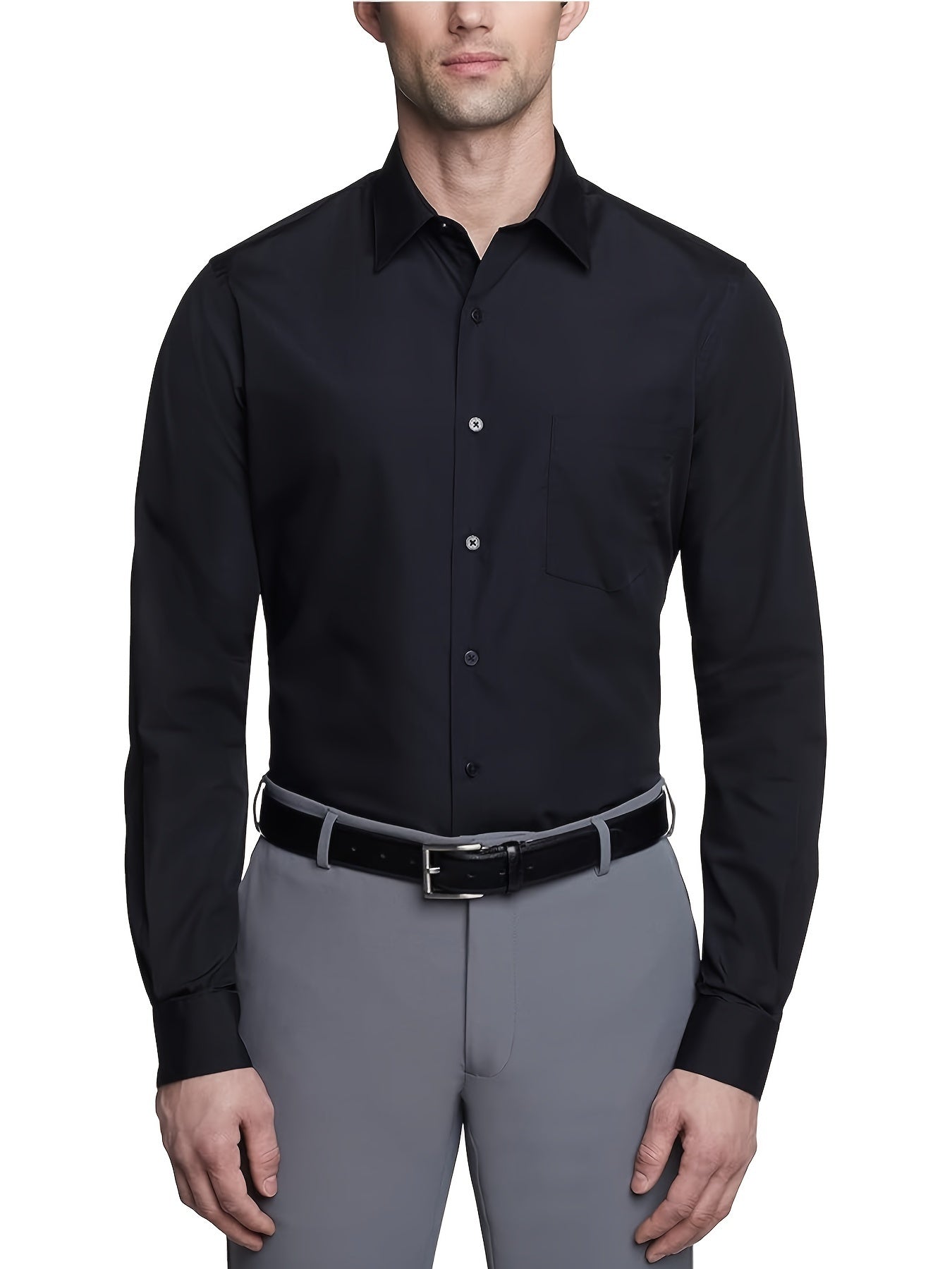 Mens Classic Business Formal Button-Up Long Sleeve Dress Shirt