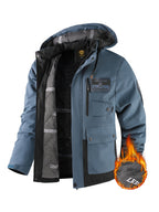 Mens Fleece-Lined Multiple Pockets Detachable Hood Outdoor Winter Jacket