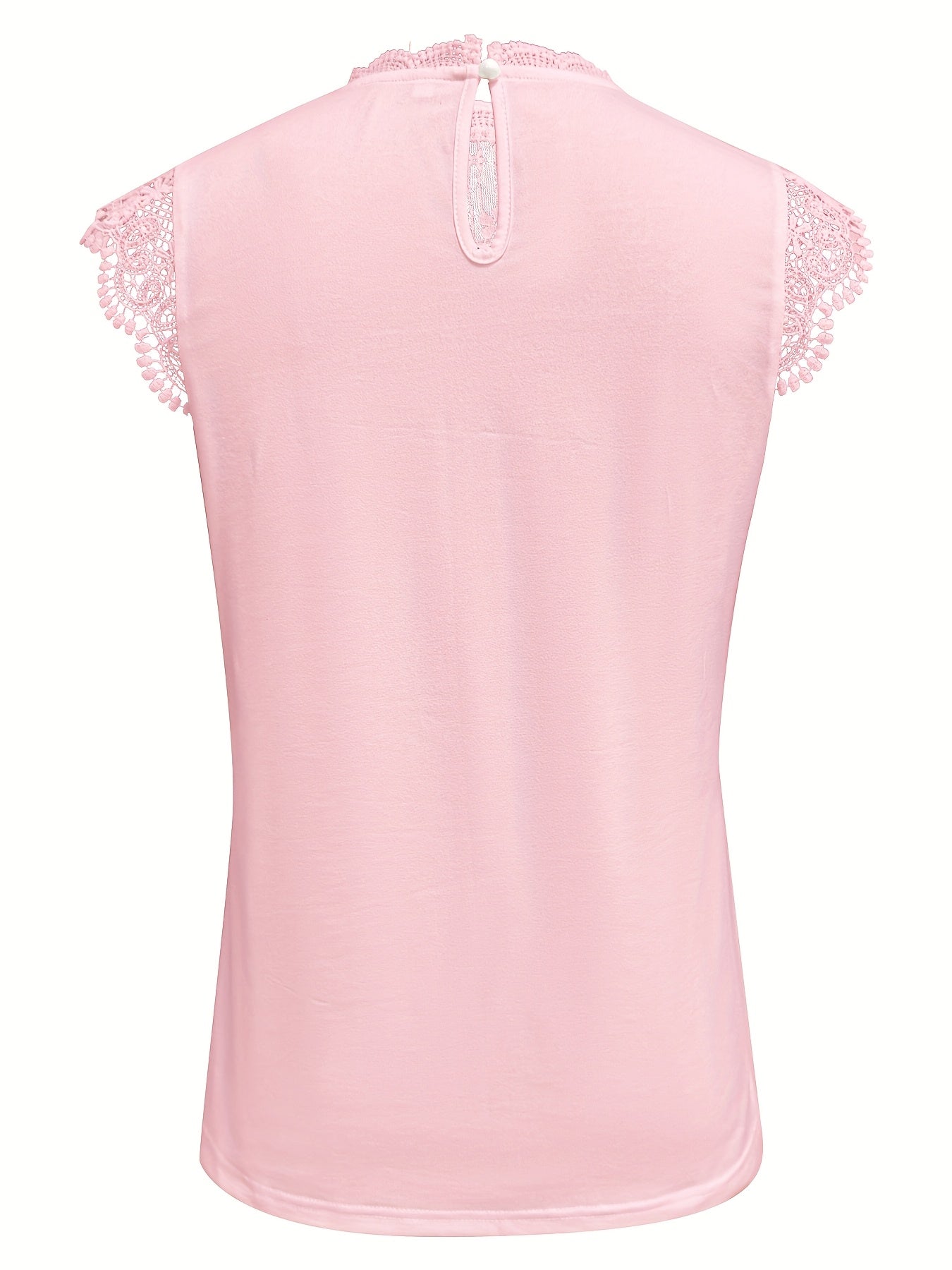 Womens Elegant Lace-Trimmed Floral Pattern Short Sleeve Round Neck Top