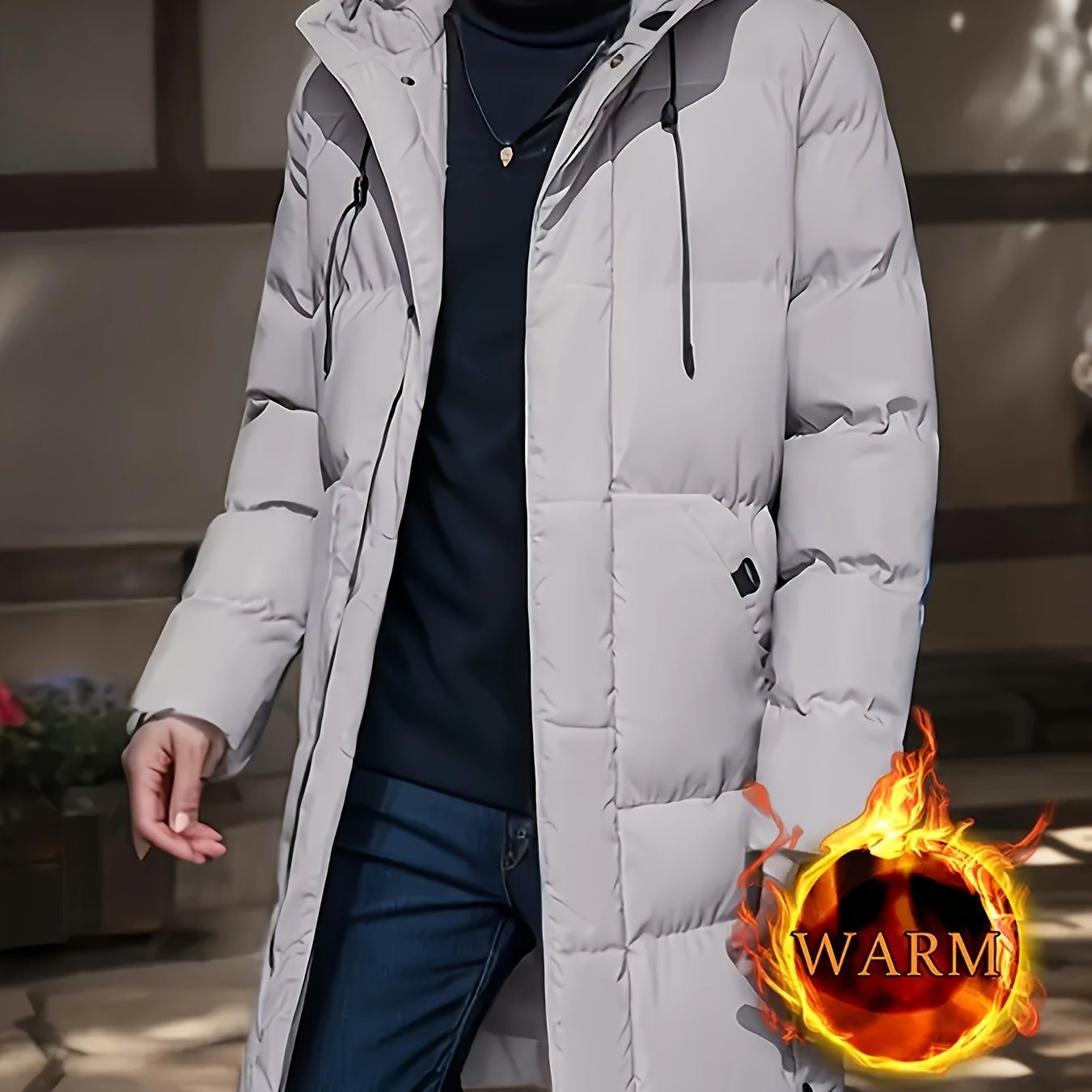 Mens Warm Winter Casual Hooded Soild Colour Outdoor Jacket