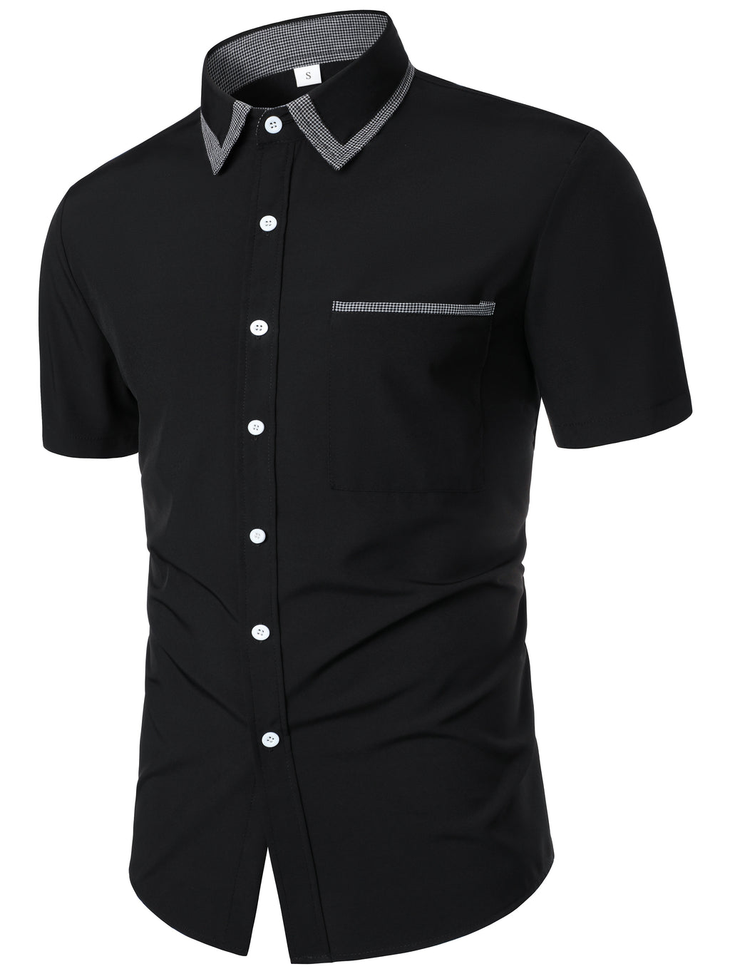 Mens Plaid Collar Classic Design Casual Short Sleeve Shirt
