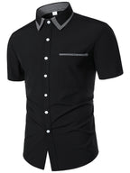 Mens Plaid Collar Classic Design Casual Short Sleeve Shirt