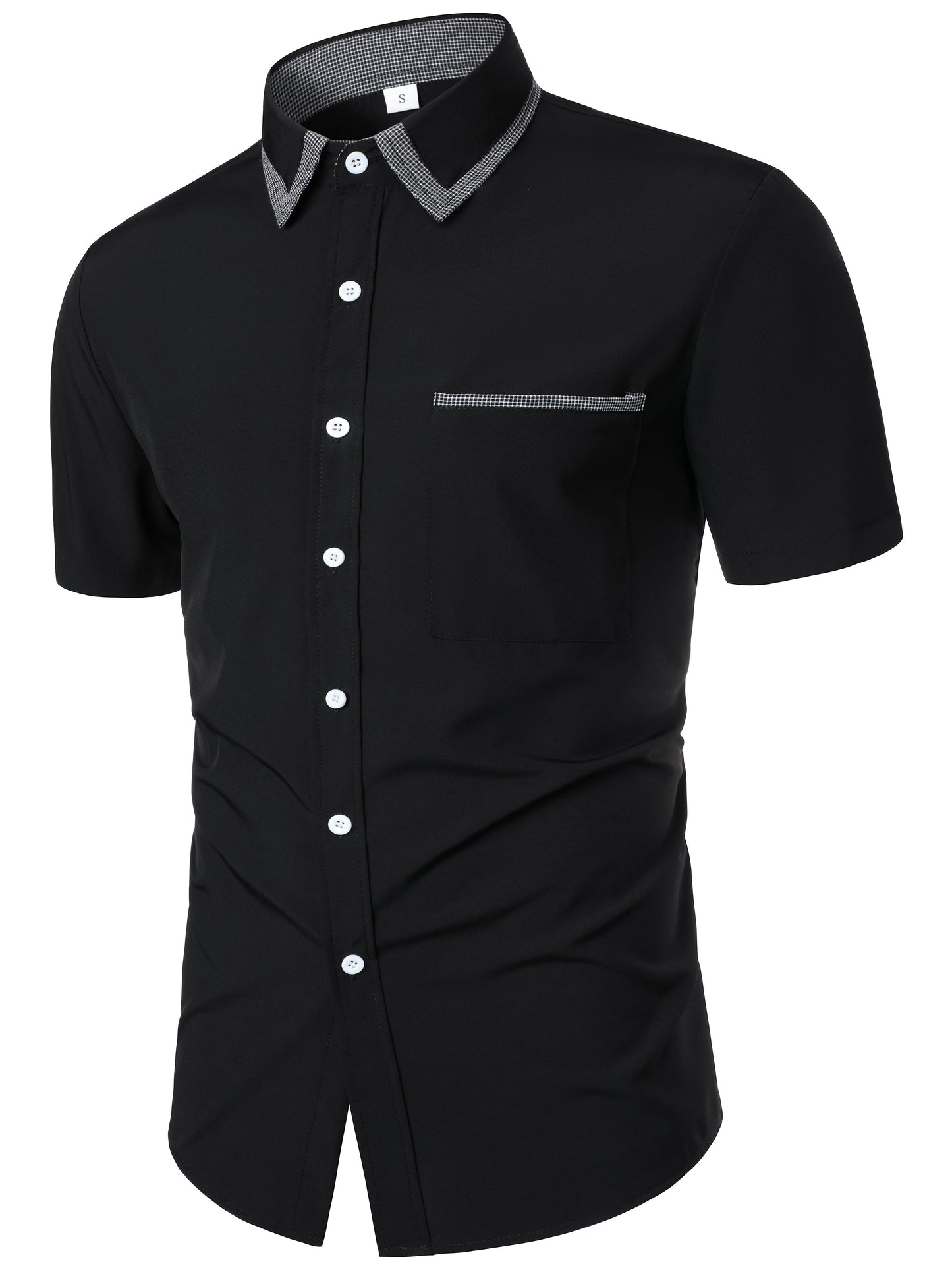 Mens Plaid Collar Classic Design Casual Short Sleeve Shirt