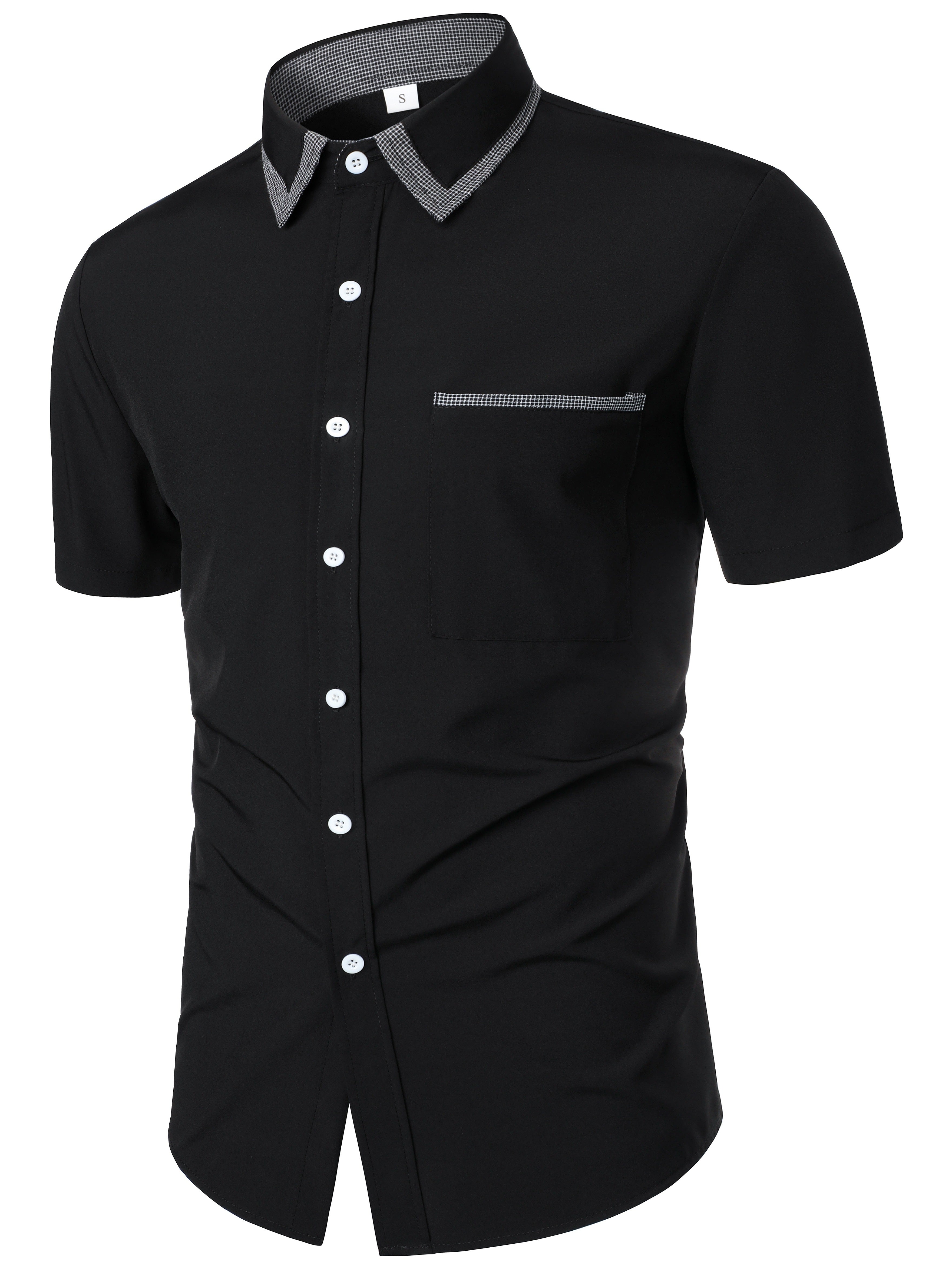 Mens Plaid Collar Classic Design Casual Short Sleeve Shirt